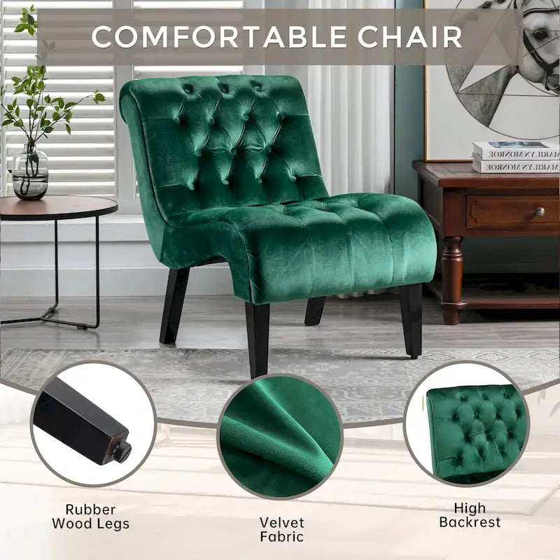 Fauteuil d'appoint sans accoudoirs capitonné en velours – 1 place, plusieurs coloris