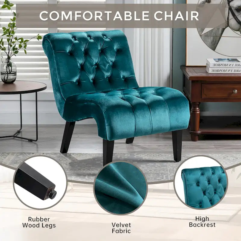 Fauteuil d'appoint sans accoudoirs capitonné en velours – 1 place, plusieurs coloris