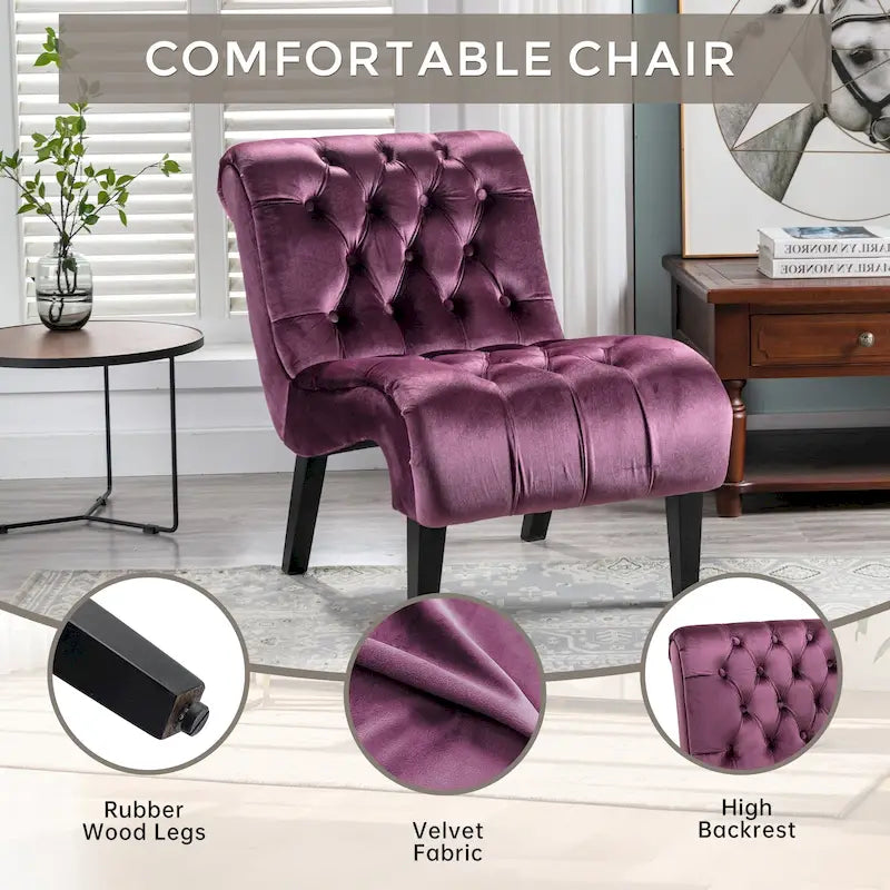 Fauteuil d'appoint sans accoudoirs capitonné en velours – 1 place, plusieurs coloris