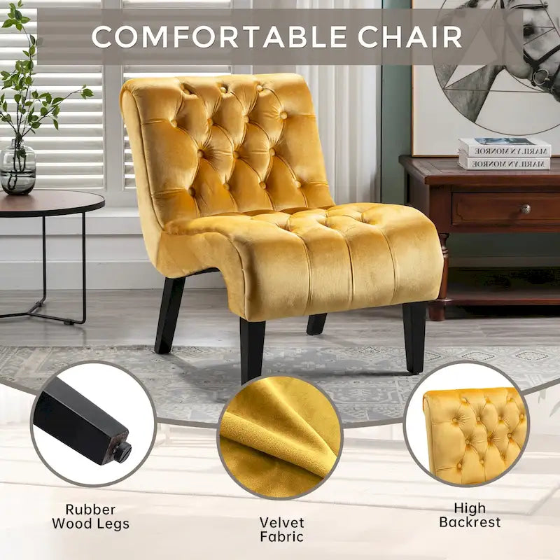 Fauteuil d'appoint sans accoudoirs capitonné en velours – 1 place, plusieurs coloris