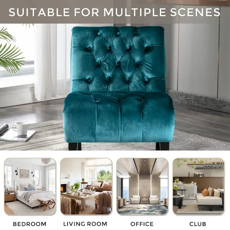 Fauteuil d'appoint sans accoudoirs capitonné en velours – 1 place, plusieurs coloris