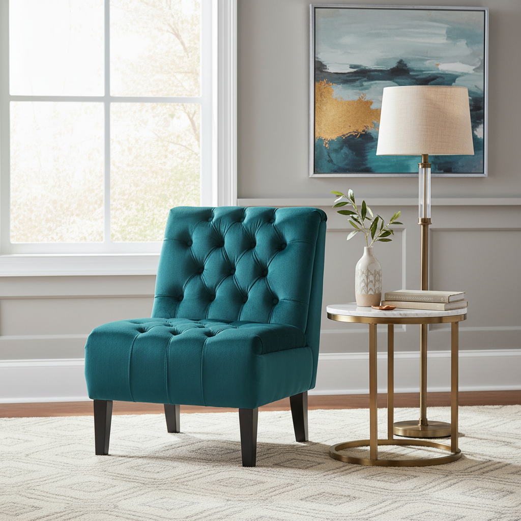 Fauteuil d'appoint sans accoudoirs capitonné en velours – 1 place, plusieurs coloris