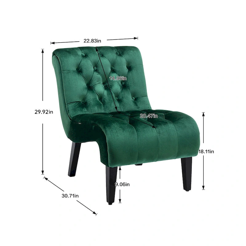 Fauteuil d'appoint sans accoudoirs capitonné en velours – 1 place, plusieurs coloris