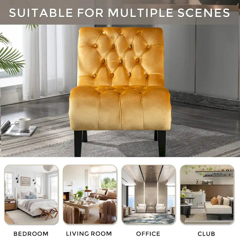 Fauteuil d'appoint sans accoudoirs capitonné en velours – 1 place, plusieurs coloris