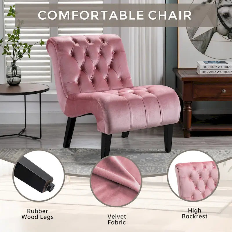 Fauteuil d'appoint sans accoudoirs capitonné en velours – 1 place, plusieurs coloris