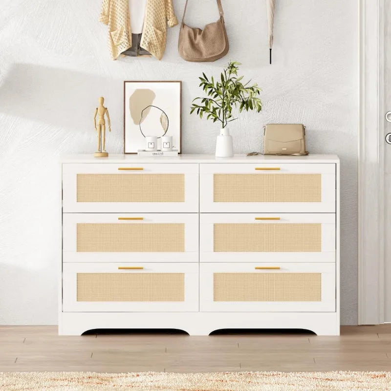 6 Drawers Rattan Dresser