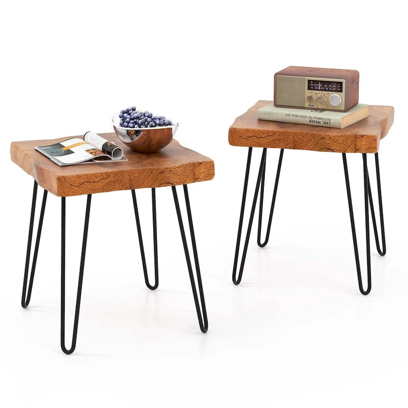 Bout de canapé rectangulaire en teck recyclé marron avec pieds en métal