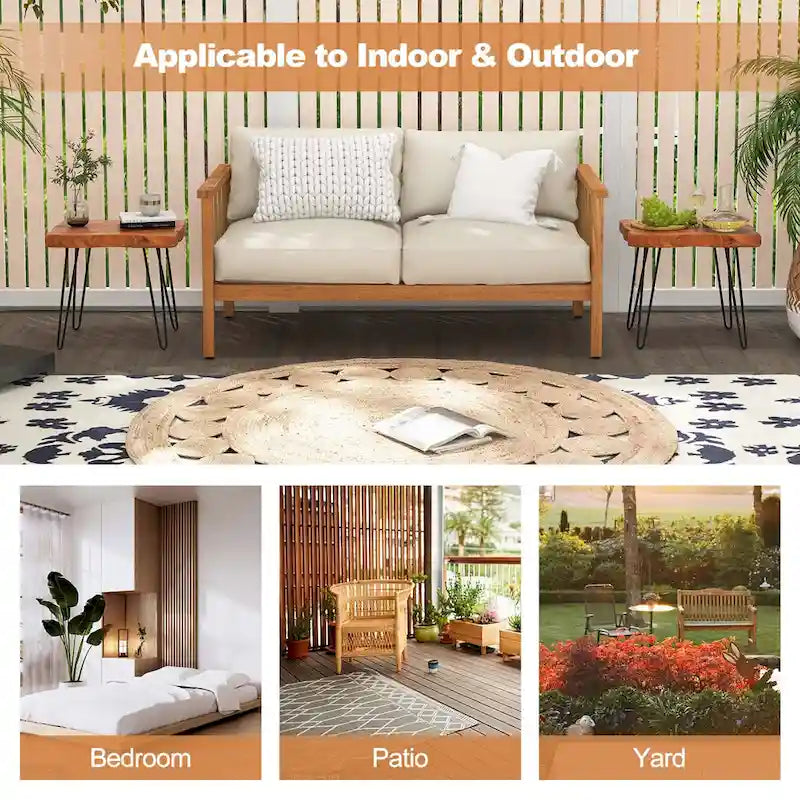 Bout de canapé rectangulaire en teck recyclé marron avec pieds en métal