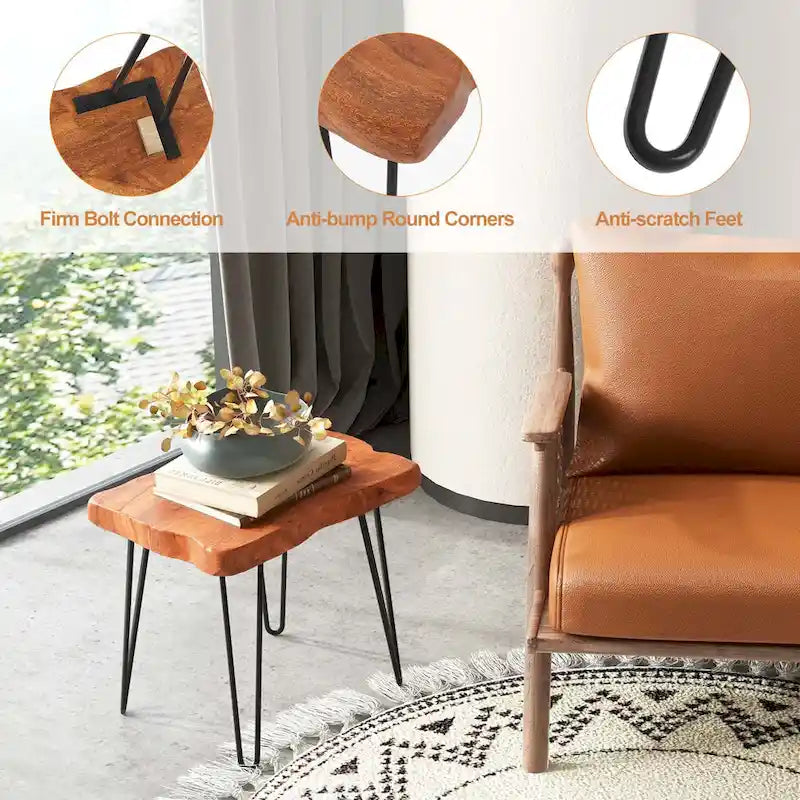 Bout de canapé rectangulaire en teck recyclé marron avec pieds en métal