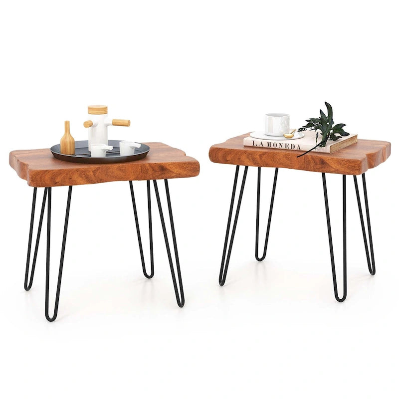 Bout de canapé rectangulaire en teck recyclé marron avec pieds en métal
