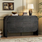 Bahut buffet rétro 4 portes en bois, naturel/noir, avec étagères réglables
