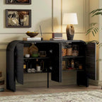 Bahut buffet rétro 4 portes en bois, naturel/noir, avec étagères réglables