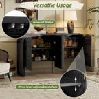Bahut buffet rétro 4 portes en bois, naturel/noir, avec étagères réglables