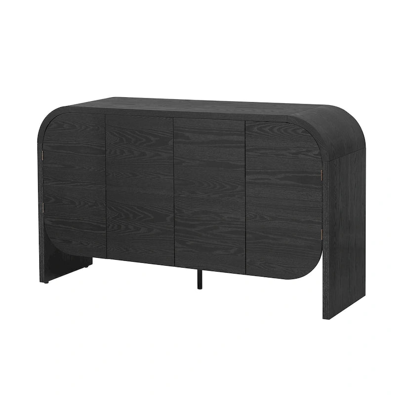 Bahut buffet rétro 4 portes en bois, naturel/noir, avec étagères réglables