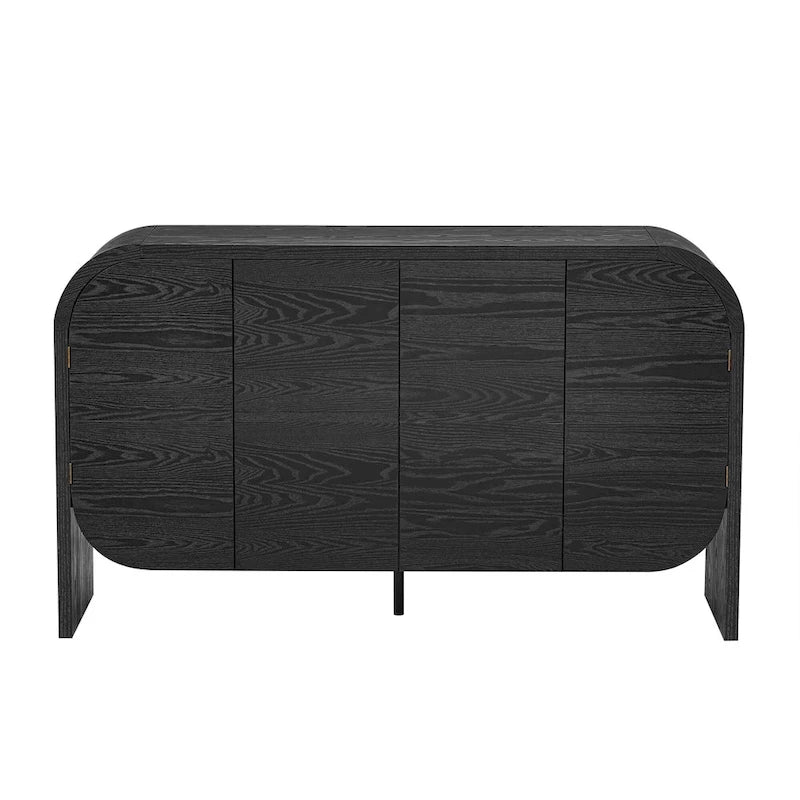 Bahut buffet rétro 4 portes en bois, naturel/noir, avec étagères réglables