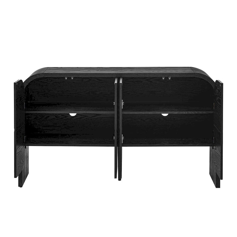 Bahut buffet rétro 4 portes en bois, naturel/noir, avec étagères réglables