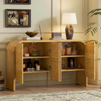 Bahut buffet rétro 4 portes en bois, naturel/noir, avec étagères réglables