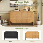 Bahut buffet rétro 4 portes en bois, naturel/noir, avec étagères réglables