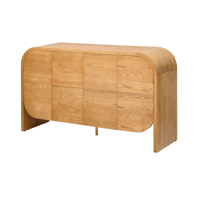 Bahut buffet rétro 4 portes en bois, naturel/noir, avec étagères réglables