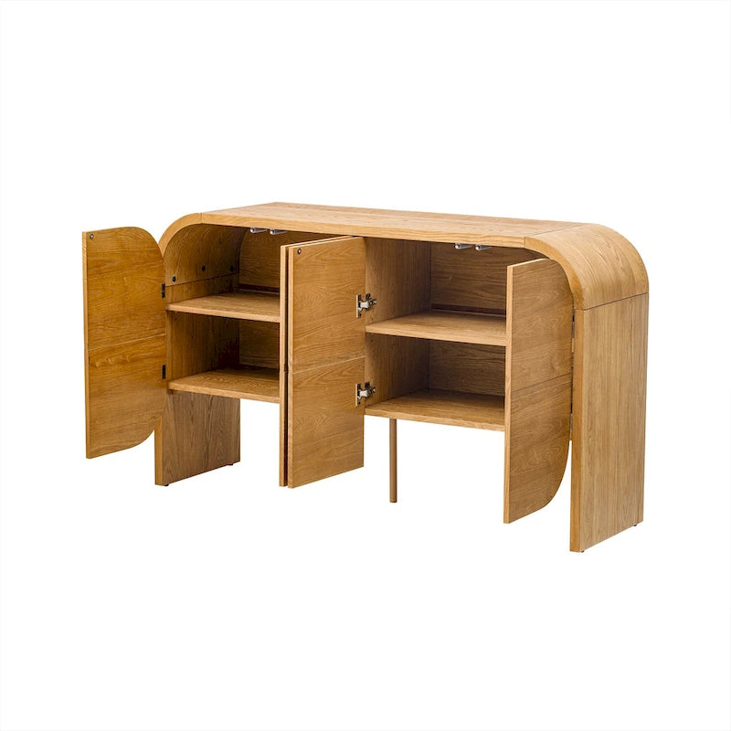 Bahut buffet rétro 4 portes en bois, naturel/noir, avec étagères réglables