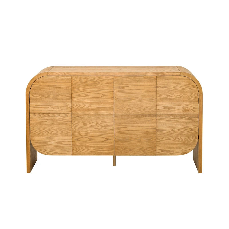 Bahut buffet rétro 4 portes en bois, naturel/noir, avec étagères réglables