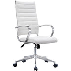 Fauteuil de bureau pivotant à haut dossier en similicuir blanc / noir / beige / marron / gris avec coutures côtelées – 1 place