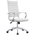 Fauteuil de bureau pivotant à haut dossier en similicuir blanc / noir / beige / marron / gris avec coutures côtelées – 1 place