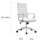 Fauteuil de bureau pivotant à haut dossier en similicuir blanc / noir / beige / marron / gris avec coutures côtelées – 1 place