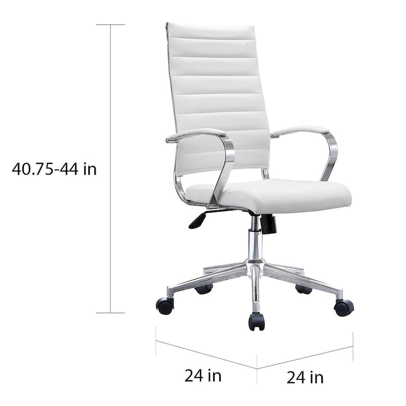 Fauteuil de bureau pivotant à haut dossier en similicuir blanc / noir / beige / marron / gris avec coutures côtelées – 1 place