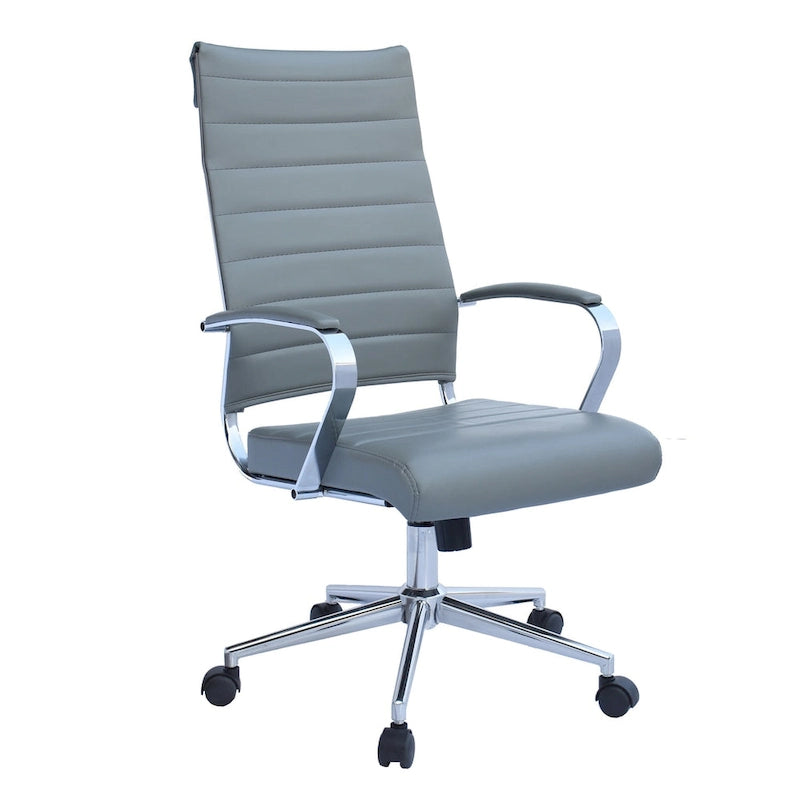 Fauteuil de bureau pivotant à haut dossier en similicuir blanc / noir / beige / marron / gris avec coutures côtelées – 1 place