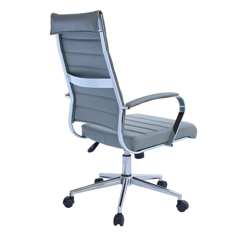 Fauteuil de bureau pivotant à haut dossier en similicuir blanc / noir / beige / marron / gris avec coutures côtelées – 1 place