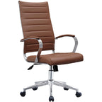 Fauteuil de bureau pivotant à haut dossier en similicuir blanc / noir / beige / marron / gris avec coutures côtelées – 1 place