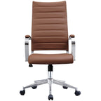 Fauteuil de bureau pivotant à haut dossier en similicuir blanc / noir / beige / marron / gris avec coutures côtelées – 1 place