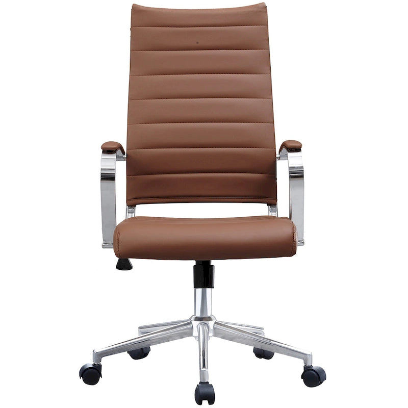 Fauteuil de bureau pivotant à haut dossier en similicuir blanc / noir / beige / marron / gris avec coutures côtelées – 1 place