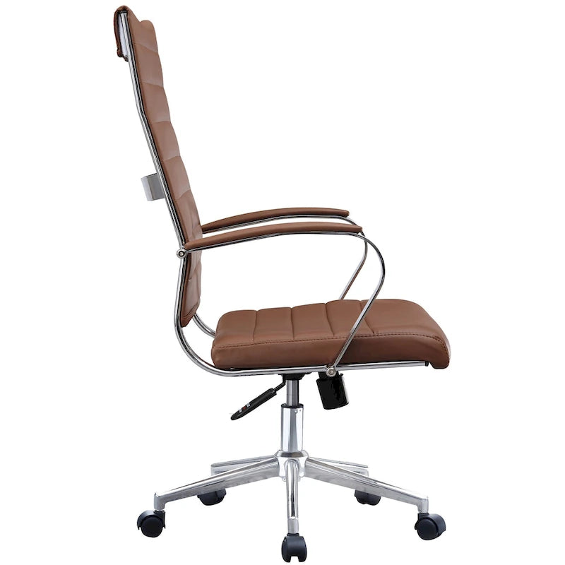 Fauteuil de bureau pivotant à haut dossier en similicuir blanc / noir / beige / marron / gris avec coutures côtelées – 1 place