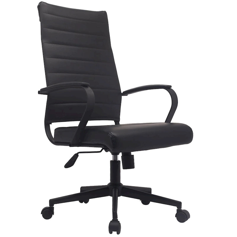 Fauteuil de bureau pivotant à haut dossier en similicuir blanc / noir / beige / marron / gris avec coutures côtelées – 1 place