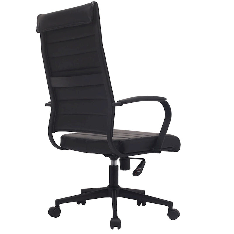 Fauteuil de bureau pivotant à haut dossier en similicuir blanc / noir / beige / marron / gris avec coutures côtelées – 1 place