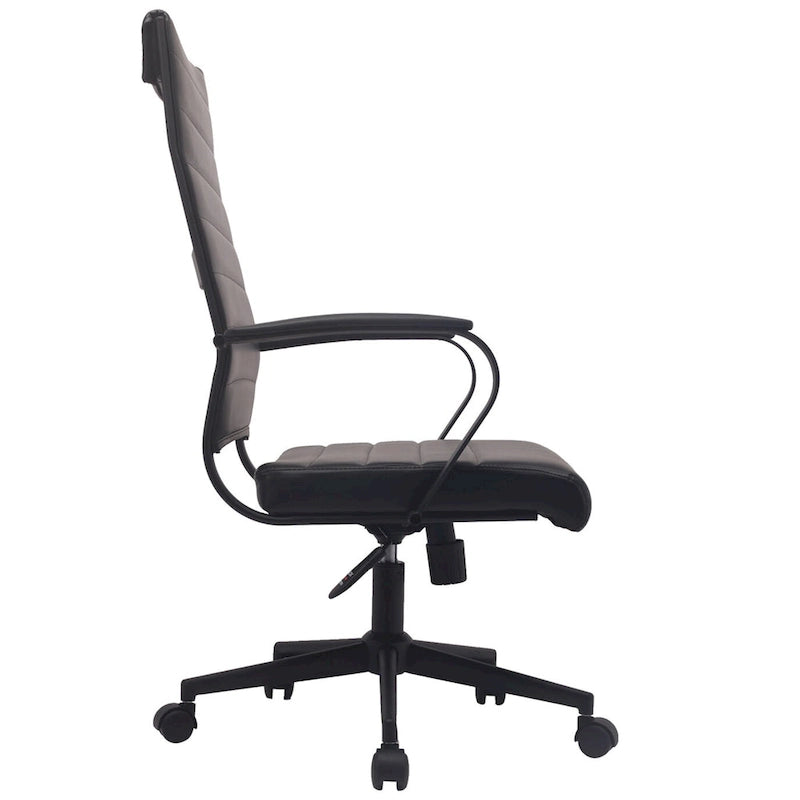 Fauteuil de bureau pivotant à haut dossier en similicuir blanc / noir / beige / marron / gris avec coutures côtelées – 1 place