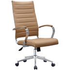 Fauteuil de bureau pivotant à haut dossier en similicuir blanc / noir / beige / marron / gris avec coutures côtelées – 1 place