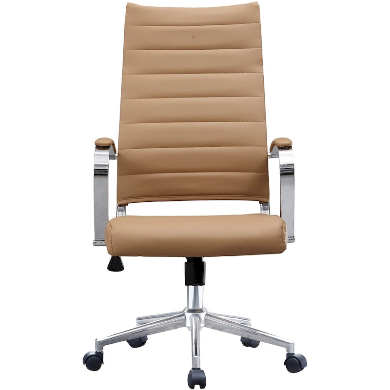 Fauteuil de bureau pivotant à haut dossier en similicuir blanc / noir / beige / marron / gris avec coutures côtelées – 1 place