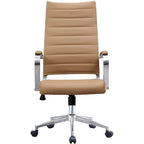 Fauteuil de bureau pivotant à haut dossier en similicuir blanc / noir / beige / marron / gris avec coutures côtelées – 1 place