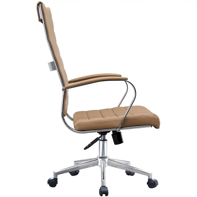 Fauteuil de bureau pivotant à haut dossier en similicuir blanc / noir / beige / marron / gris avec coutures côtelées – 1 place