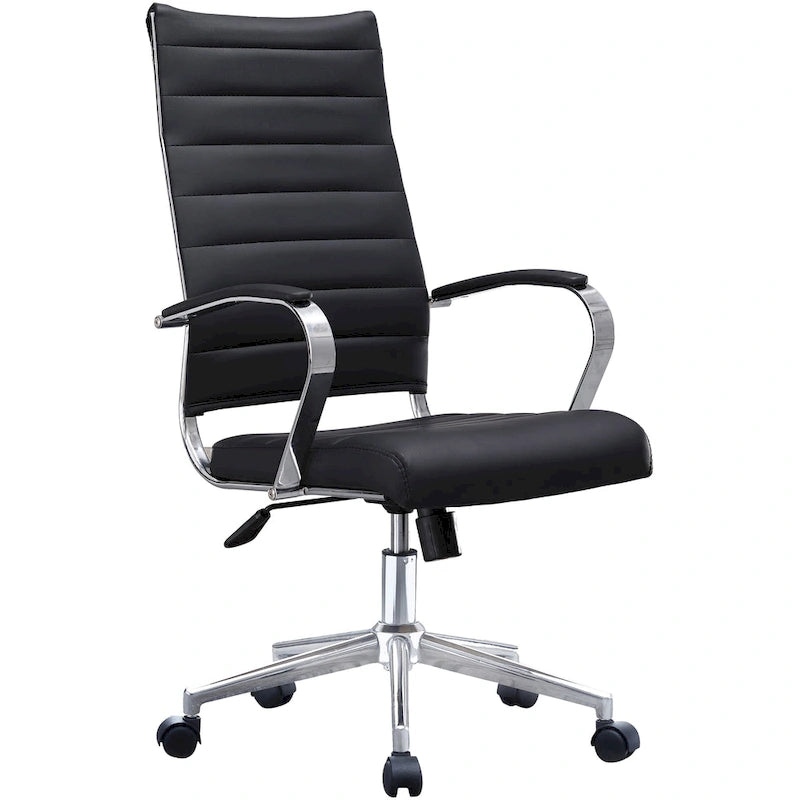 Fauteuil de bureau pivotant à haut dossier en similicuir blanc / noir / beige / marron / gris avec coutures côtelées – 1 place