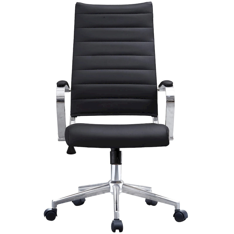Fauteuil de bureau pivotant à haut dossier en similicuir blanc / noir / beige / marron / gris avec coutures côtelées – 1 place