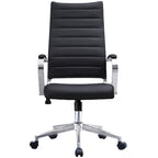 Fauteuil de bureau pivotant à haut dossier en similicuir blanc / noir / beige / marron / gris avec coutures côtelées – 1 place