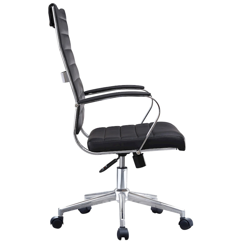 Fauteuil de bureau pivotant à haut dossier en similicuir blanc / noir / beige / marron / gris avec coutures côtelées – 1 place