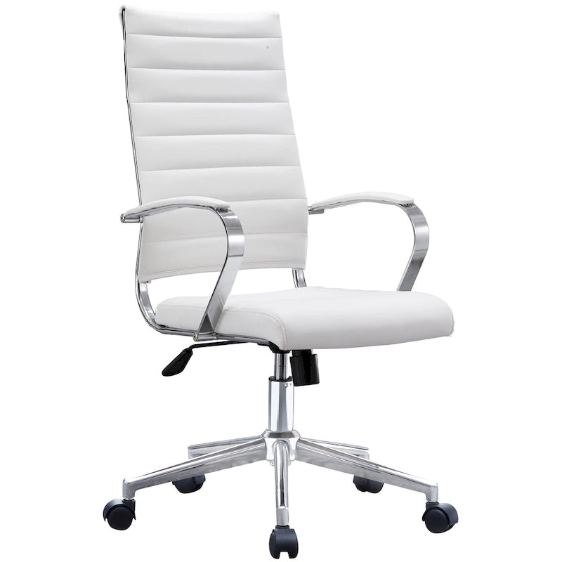 Fauteuil de bureau pivotant à haut dossier en similicuir blanc / noir / beige / marron / gris avec coutures côtelées – 1 place