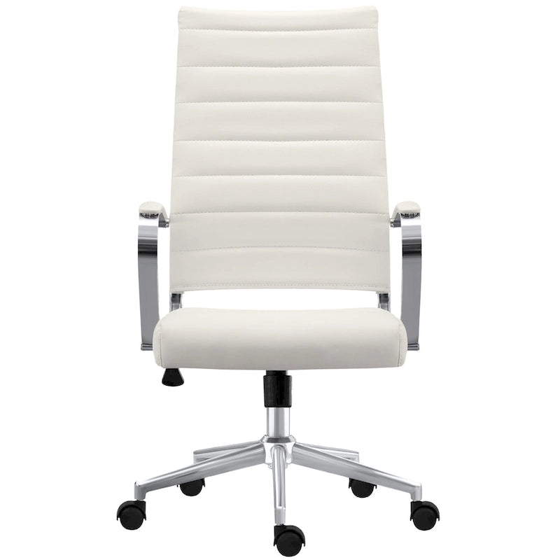 Fauteuil de bureau pivotant à haut dossier en similicuir blanc / noir / beige / marron / gris avec coutures côtelées – 1 place