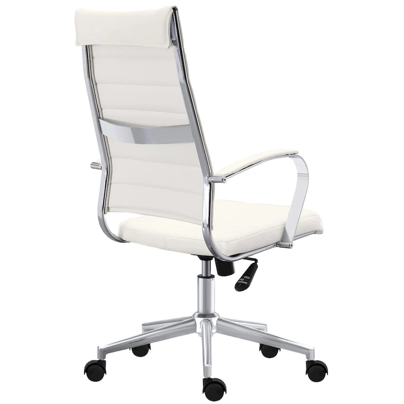 Fauteuil de bureau pivotant à haut dossier en similicuir blanc / noir / beige / marron / gris avec coutures côtelées – 1 place