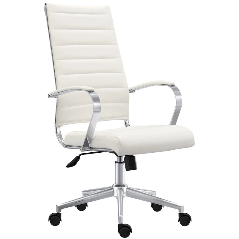 Fauteuil de bureau pivotant à haut dossier en similicuir blanc / noir / beige / marron / gris avec coutures côtelées – 1 place